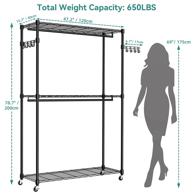Exglobol Heavy Duty Rolling Wheels Portable Metal Garment Rack,