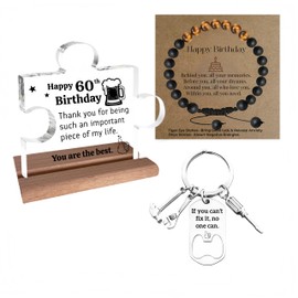 60th Birthday Gifts for Men – Meaningful Puzzle Piece Sign with Wooden Base – Unique Mens 60th Birthday Gifts for Husband, Grandpa,Dad, Friend