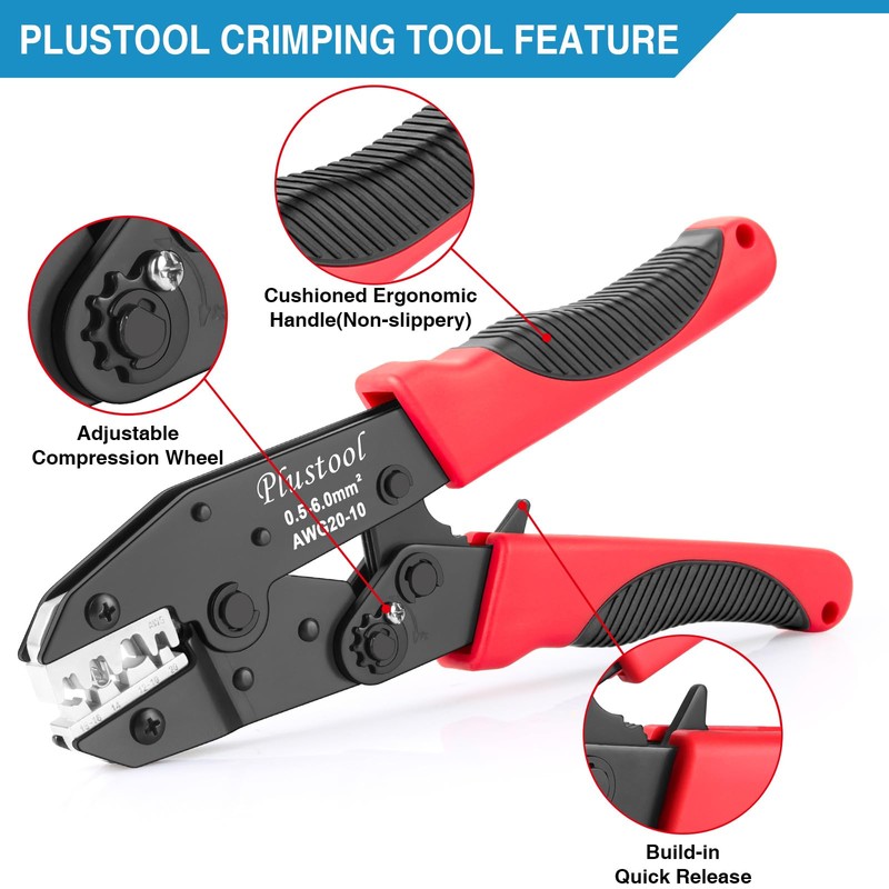 Plustool Crimping Tool for Non-Insulated Open Barrel Terminals & Receptacles