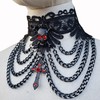 Women's Black Lace Choker Necklace – Adjustable Gothic Skull Cross