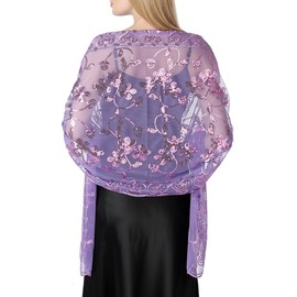 changyexi Shawls and Wraps for Evening Dresses,Women Formal 1920s Sequin Flower Sheer Shawls and Wraps for Wedding- (Purple)