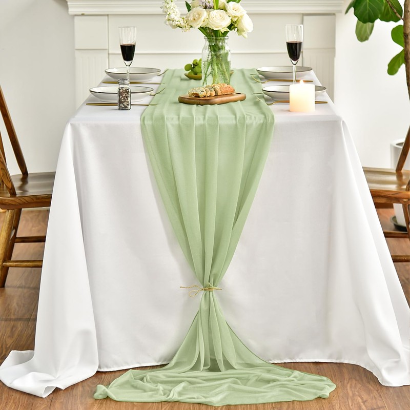 Artoid Mode Chiffon Muslin Decorative Fabric Sage Green Table Runner