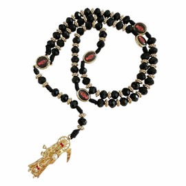 Bovemee Santa Muerte Necklace Rosaries Beads Holy Death's Necklace Blessing Crafted Rosario de la santa muerte Prayer Gift For Men and Women (Black)