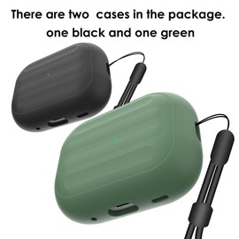 Anti-Lost Case Compatible with Airpods Pro 2,Wireless Charging, LED Visible,Lanyard Included. (Black+Green)