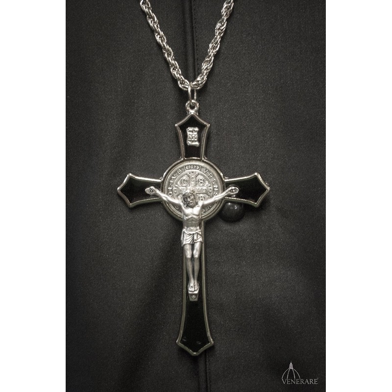 Large Saint Benedict Pectoral Cross with Colored Enamel (Black)