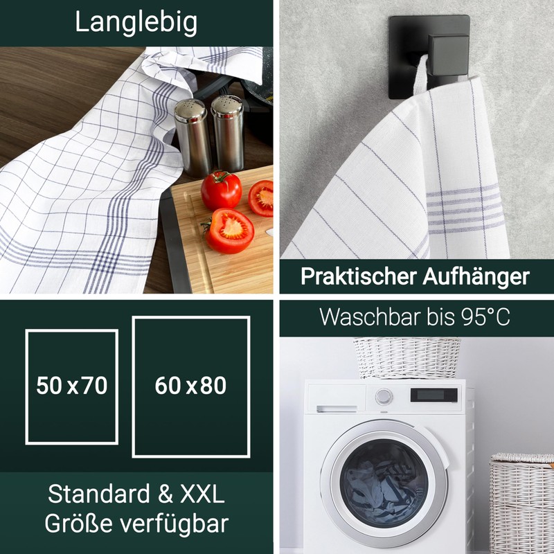 Zollner 001 Tea Towels, Half Linen, 50 x 70 cm,