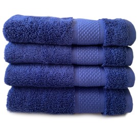 Sue Rossi Organic Turkish Cotton Guest Towels Set Of 4, Kitchen Or Bathroom Pack, Size 30cm x 50cm, Soft, Fluffy & Absorbent 600gsm Towel (Navy Blue, 4)