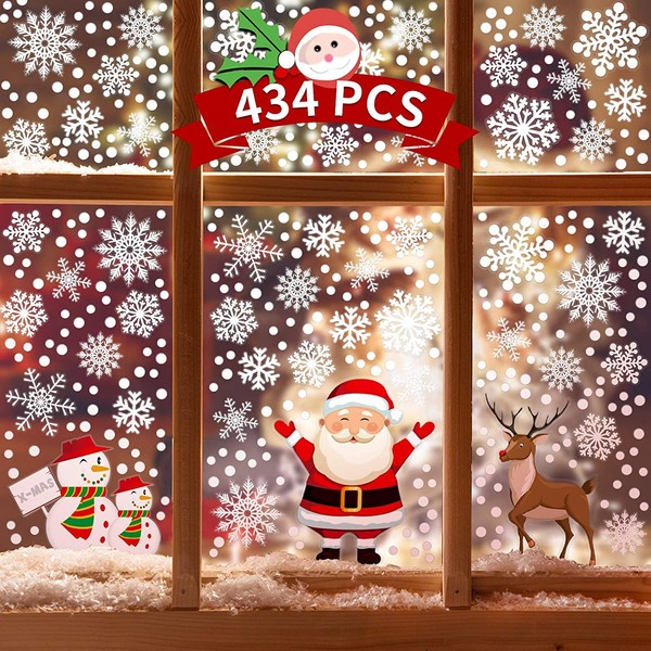 AMDX 434piece Snowflake Window Clings, 5 Patterns Window Decals, Cute
