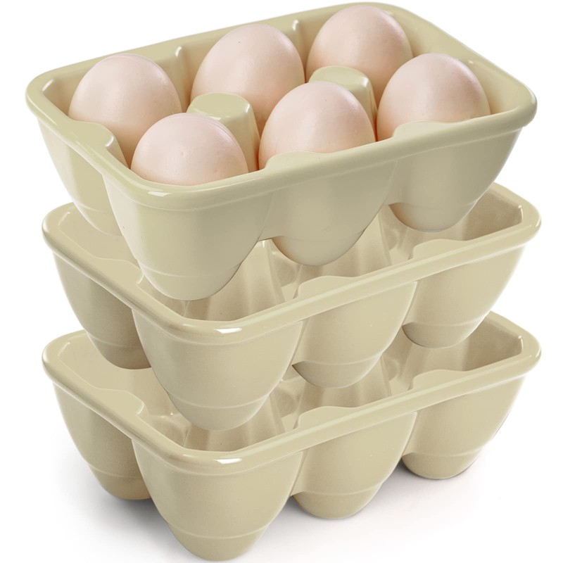 DEAYOU 3-Pack 18 Cups Ceramic Egg Tray, 6-Cup Porcelain Egg