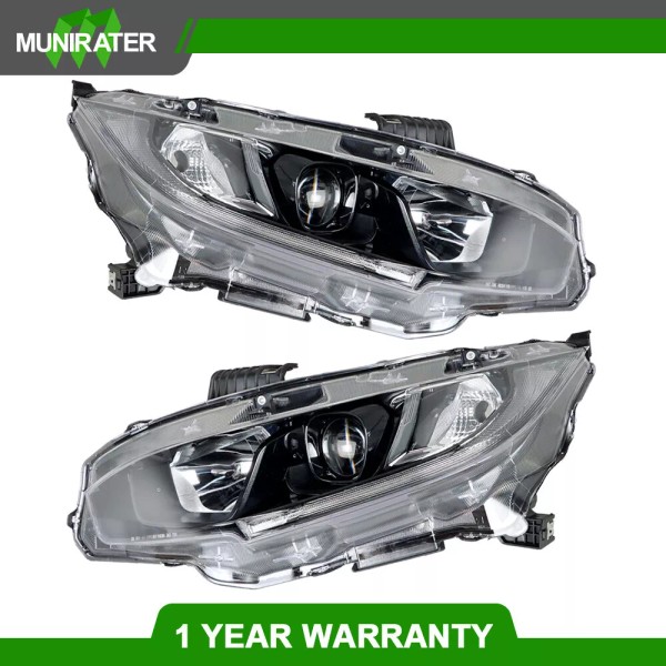 munirater For Honda Civic 2016-2021 Projector Headlight Black Housing Halogen