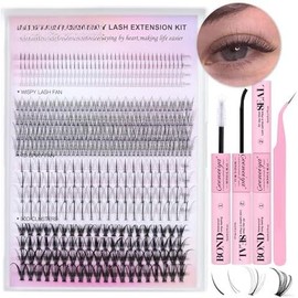 Wispy Lash Clusters Kit  Eyelash Clusters Kit 10-12MM DIY Lash Extension Kit C Curl Eyelash Extension Kit Short Individual Lashes with Lash Bond and Seal for Beginners - Color: KIT-3V Mix