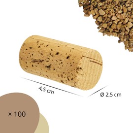 MCE-Commerce A74001100 Corks, Craft Corks, Wine Corks, Natural Corks, Craft and Decorating, Pack of 100, Diameter 2.5 cm, Length 4.5 cm, Natural