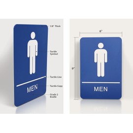 Headline Sign 5209 ADA Men's Restroom with Tactile Graphic, 6-Inch by 9-Inch, Blue/White