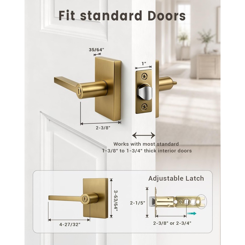 Champagne Bronze Door Knobs, Satin Brass Golden Interior Door Handles