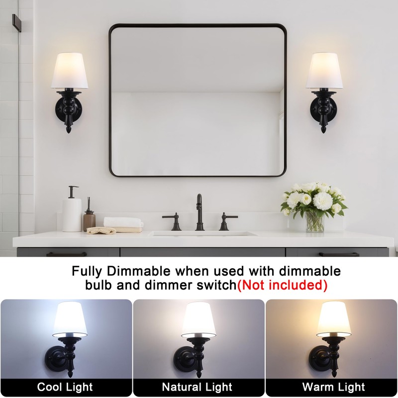 Wall Sconces Sets of 2, Hardwired Classic Matte Black Sconces