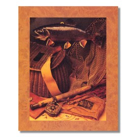 Art Prints Inc Fishing Fly Rod Reel Net Old Memorabilia Photo W/W Matted Picture Honey Framed