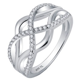 YL Celtic Knot Rings 925 Sterling Silver Twisted Knot Ring 18k White Gold Plated Cubic Zirconia Infinity Statement Rings for Women-size7