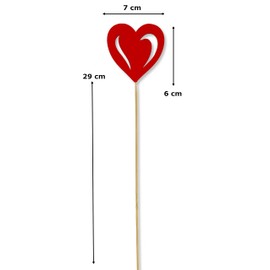 DARO DEKO Wooden Flower Stake Heart Red Pack of 5 7 x 35 cm