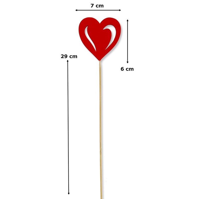 DARO DEKO Wooden Flower Stake Heart Red Pack of 5