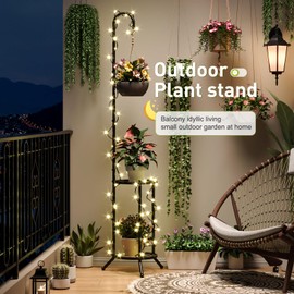 Plant Stand with Hooks Indoor Outdoor Corner Tall Plant Stand Heavy-Duty Metal 3-Tier Plant Shelf Holder Rack for Patio Garden Balcony Living Room Bedroom(semicircular Black)