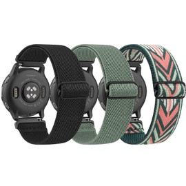 EYMOE 3 PACK Elastic Solo Loop Bands for Garmin Venu 2 Plus Bands/Venu Band Women Men, 20mm Soft Stretchy Nylon Sport Straps for Garmin Vivoactive 5/Venu sq/Forerunner 645 / 245 Smartwatch