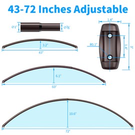 BATHDESIGN Curved Shower Curtain Rod - 43-72 Inches Adjustable, Rustproof Round Shower Curtain Rod, Aluminum, Curved Shower Rods for Bathroom, Bowed Shower Curtain Rod, Need To Drill, Bronze