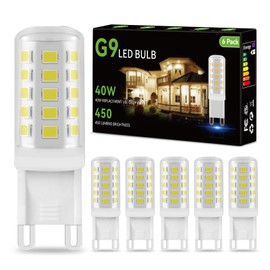 dalattin G9 LED Light Bulbs,4W Equivalent 40 Watt,Replacement T4 G9 Halogen Bulb,450LM, Non-Dimmable, Energy Saving Lights for Chandelier Type G9 T4 Bi-pin Base,6000K Daylight White,6 Pack