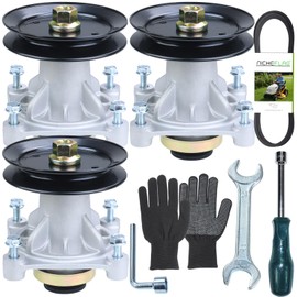 NICHEFLAG 3 Pack 604214 Spindle Assembly Pre-Greased with 603988 Spindle Pulley 791988 Belt Replaces Hustler Raptor Spindle 604214 for Hustler Raptor 52 inch and Hustler Raptor Limited 52 inch Decks