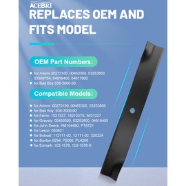 ACEBRI Mower Blades 36'' 52'' for Ariens for Gravely 00273100, 00450300 52 inch Mower Blades, for Scag 52 inch mower blade 482878 481707 481711, for Bobcat: 112111-02, 12111-02 mower blade, 3Pack