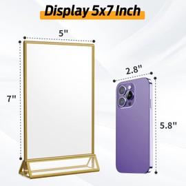 Smarpau 8 Pack Acrylic Sign Holder 5x7 Gold Table Number Holders Vertical Double Sided Picture Frames Flyer Stands Photo Holders for Wedding Tables Menu Holder Photo Display