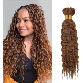 Water Wave Bulk Human Hair for Braiding No Weft Unprocessed Curly Hair 100g (1Pack-2PCS) Braiding Hair Extensions for Boho Braids Wet and Wave Natural (30# light Brown braiding human hair, 18 Inch)