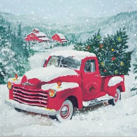 European Excellency Christmas Red Truck Cocktail Napkins 40 pcs 13"x13" SNOWY RED TRUCK