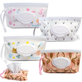 DOMMARE Baby Wipes Dispenser, 4 Pack Portable Wet Wipes Pouch-Reusable Wipe Holder -Refillable Lightweight Waterproof Case with Sealed Zipper to Keep Wipes Clean and Moist