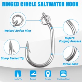Fishing Saltwater Offset Ringed Circle Hook, 10pcs 4X Strong Big Game Live Bait Hooks with Portable Box for Tuna Catfish Shark Swordfish (4.0#)