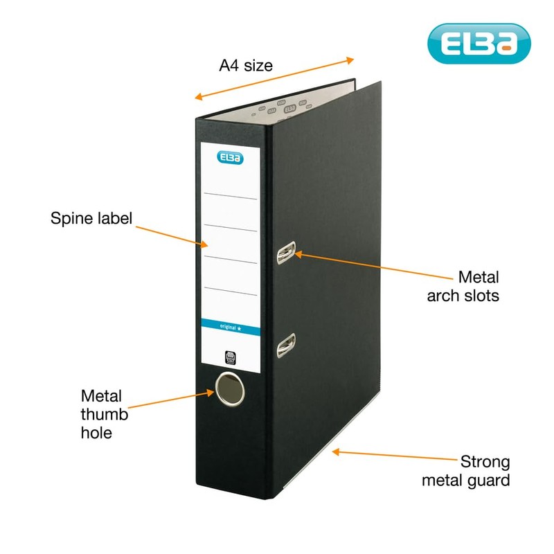 Elba A4 80 mm Board Lever Arch File - Black