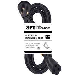 YOJOE 8 ft Flat Plug Extension Cord, 3 Prong Short Extension Cord, 16/3 SJTW Heavy Duty Extension Cord for Kitchen, Office, Appliance, UL Listed, Black