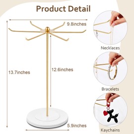 OAOLEER Necklace Holder Display, Rotating Jewelry Stand Gold Metal Necklace Organizer Hanging Jewelry Display for Vendors Bracelet Keychain Storage for Women,Girls