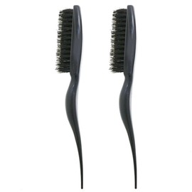 2 Pcs Women's Bristle Brush, Boar Bristle Three-row Pointed Tail Comb, Styling Comb, Slick Back Hair Brush, Smoothing Brush Boar Bristle Brush, Hard Hair Brush for Women Bristle Hair Bun Dense (Black)