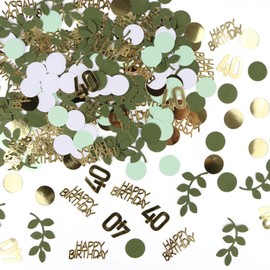 Happy Birthday Confetti, Pack of 400 Confetti Birthday Gold Green Confetti Decoration Golden Confetti Table Decoration for Woman Man Birthday Party (40th Birthday)