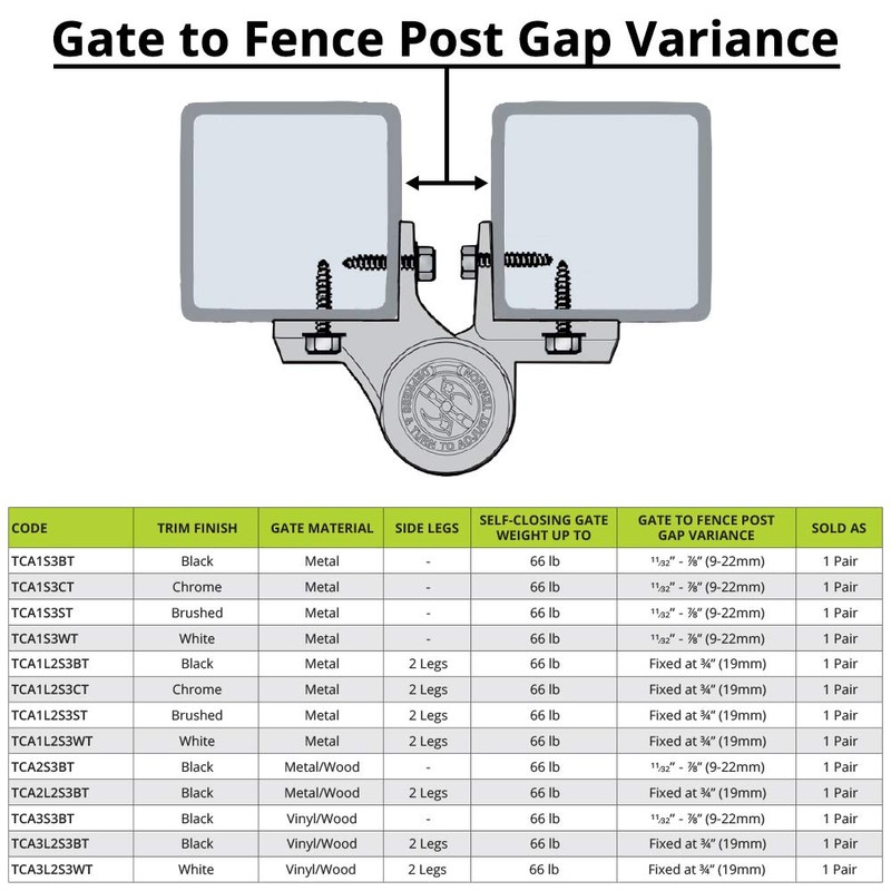 D&D Technologies TCA1L2S3BTS TruClose Regular Duty Gate Hinges, for Self