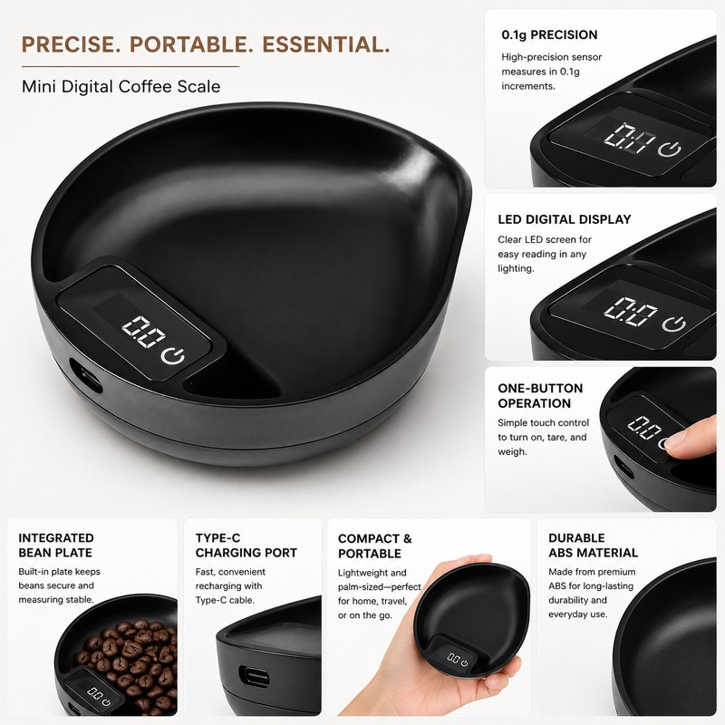 Mini Digital Coffee Scale for Espresso Brewing – 0.1g Precision