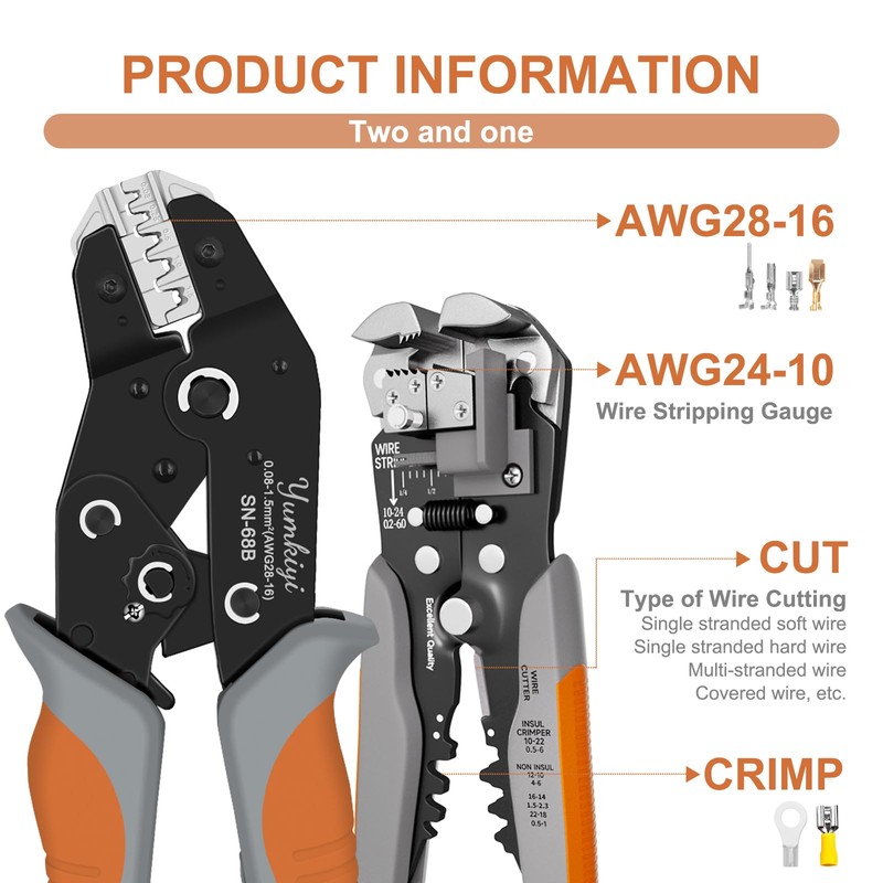 Yumkiyi Wire Stripper and Crimping Tool Kit,AWG 24-10 Automatic Stripper