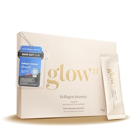 Glow25 Collagen Intensive [30 Sticks] - with Tripeptides, Vitamin C, Zinc and Biotin - Premium Marine Collagen Hydrolysate - Peptides Type 1 and 3 - Good Solubility