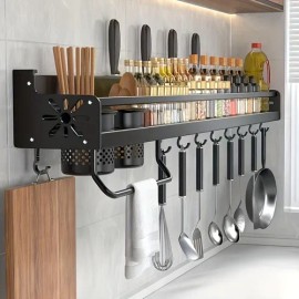 Organizador De Cubiertos Y Especias De Cocina Almacenamiento Negro