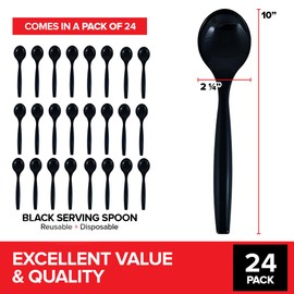 24 Count 10-Inch Disposable Serving Spoons, Black Plastic Serving Spoons for Catering Weddings, Holiday Parties, and More, Large Plastic Serving Utensils for Buffet, Party Spoons, Stock Your Home
