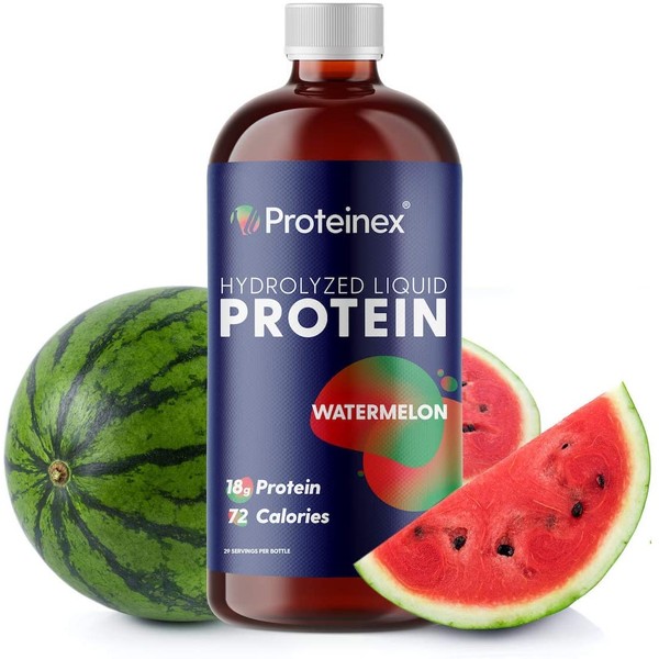 Liquid Protein Hydrolyzed by Proteinex 18 Grams Protein 30 oz, No Fat, Sugar Free, No Carbs. Predigested Hydrolysate Supplement. Supports Recovery Surgery Treatment Muscles and Joints (30, Watermelon)