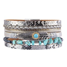 GelConnie Leather Bracelet for Women Boho Cuff Bracelets Multilayer Wrap Bracelet Leather Layered Bracelet Bohemian Feather Turquoise Bracelet Infinity Wrap Bracelet for Mother Wife