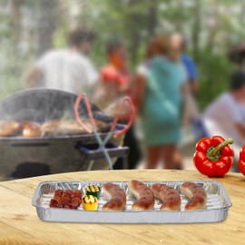 Relaxdays Aluminium Grill Tray, Set of 25, W x D: 34 x 22 cm, Aluminium Bowl with Holes, up to 260 °C, Grill and Oven, Silver