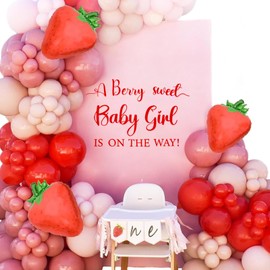 A Berry Sweet Girl is On The Way Decal Sign for Backdrop, Large Adhesive Letters Sticker Wall Decor Balloons Arch Backdrop Decorations for Baby Shower