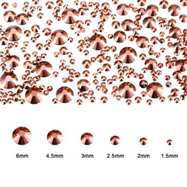 2000 Pieces Flat Back Gems Rhinestones 6 Sizes (1.5-6 Mm) Round Crystal Rhinestones with Pick up Tweezer and Rhinestones Picking Pen for Crafts Nail Clothes Shoes Bags DIY Art (Rose Gold)